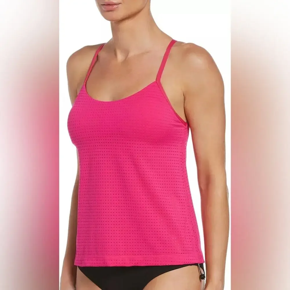 Nike Swim 2 Piece Set - Pink Layered Tankini and Black Bottoms
